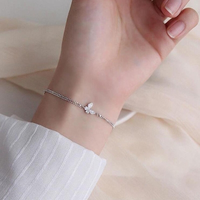 Picture of Sweet Shining Zircon Butterfly Bracelet For Women Silver 