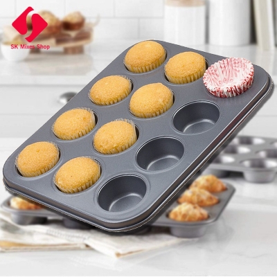 Picture of 12 Round Non Stick Muffin and Large Cupcake Mold - Black Black 
