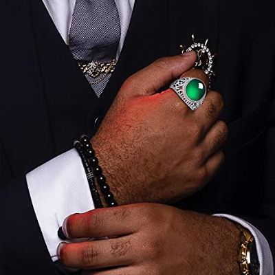 Picture of Men's Stainless Steel Finger Ring Green Adjustable