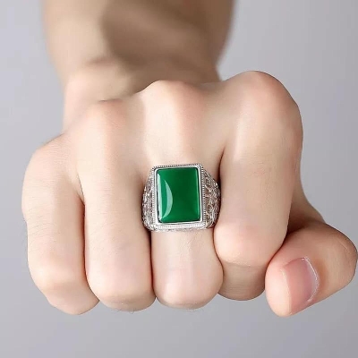 Picture of Orginial Sterling natural Men's Ring Green Adjustable