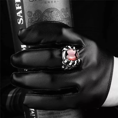 Picture of Stainless Steel Red Natural Stone Men's Finger Ring Red 