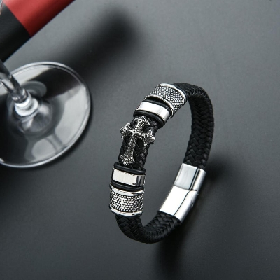 Picture of Leather Bracelet for Men Magnetic Stainless Steel Clasp  Adjustable
