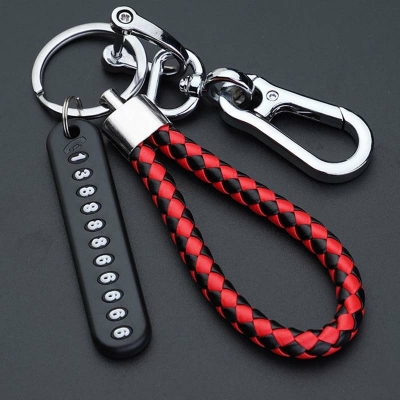 Picture of Pendant keychain Phone Number Bicycle Car Auto Motor Cycle Key Ring Anti-Lost Number Plate Mobile Number Red 