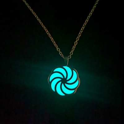 Picture of Flower And Heart  Wave Long Chain Necklace  Glowing Blue Adjustable