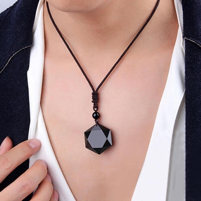 Picture of Tiger Eye Stone  Obsidian Protection Pendant Necklace Natural Healing Crystal Carved Gemstone Necklace Coffee 