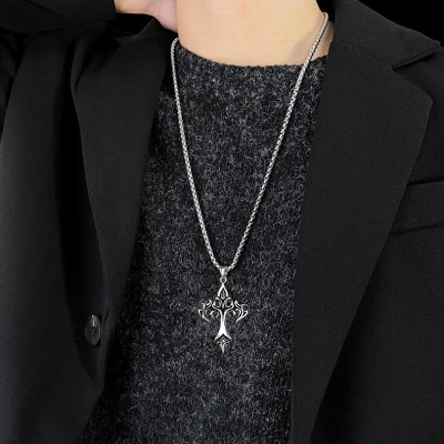 Picture of New Trendy Simple Stainless Steel Cuban Link Chain Necklace for Men - Men's Pendant Silver 