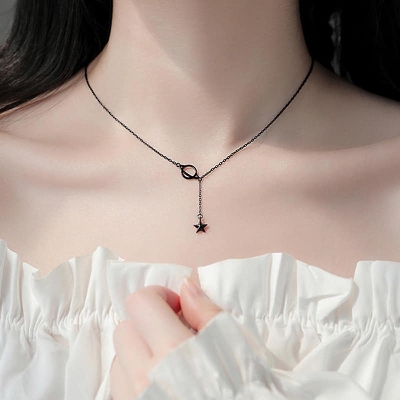 Picture of Black Heart  Pendant Necklace Chain For Women Black Adjustable