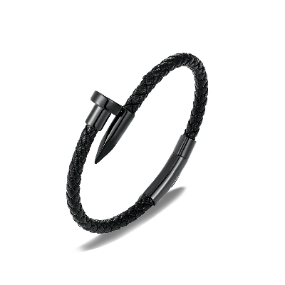 Picture of Lavish indulgent - Stainless Steel Charm Cuff Wristband Bangle with Magnetic Clasp/Leather Bracelet for Men - Sensible - Must Have  Adjustable