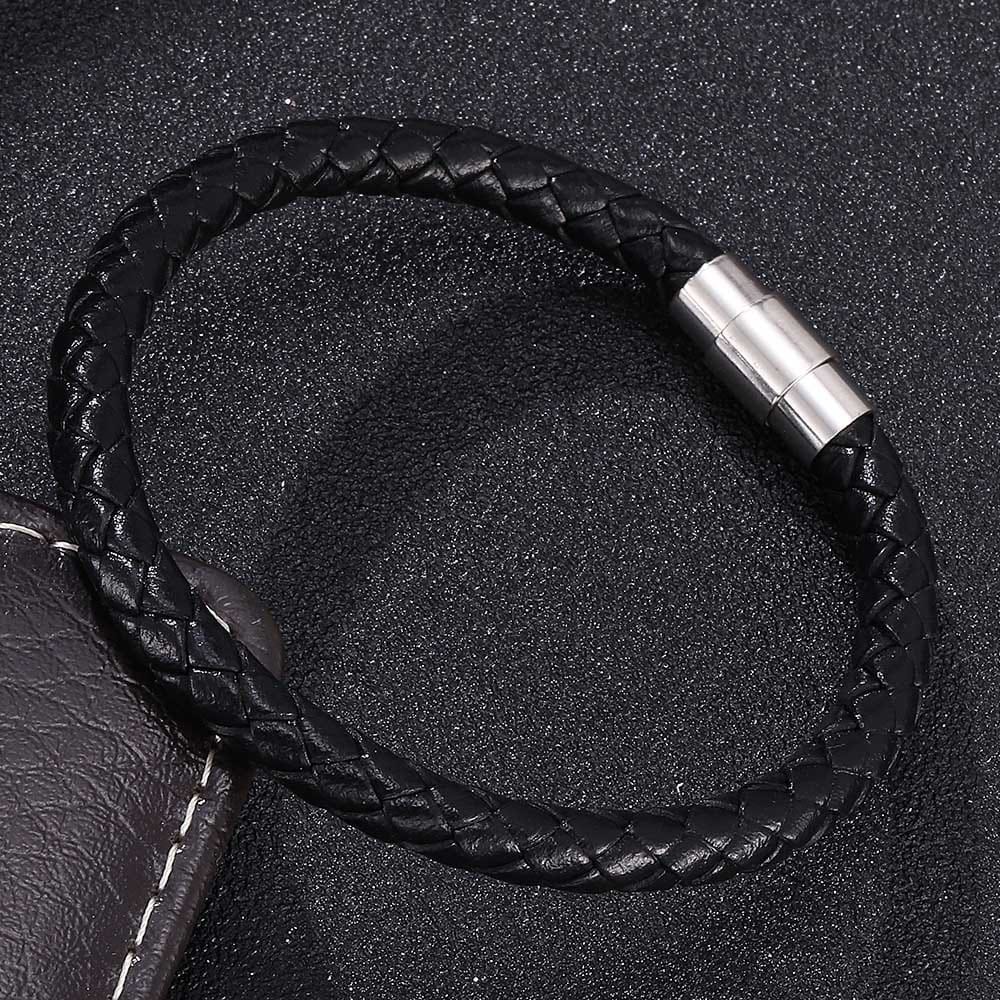 Picture of Trendsetter - Fashion Innovator - Premium Quality - Men's Personalised Clasp Plaited Leather Bracelet - Modern - Choice Expression Black 