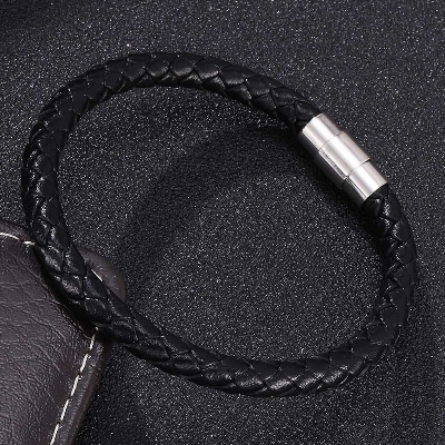 Picture of Trendsetter - Fashion Innovator - Premium Quality - Men's Personalised Clasp Plaited Leather Bracelet - Modern - Choice Expression Black 
