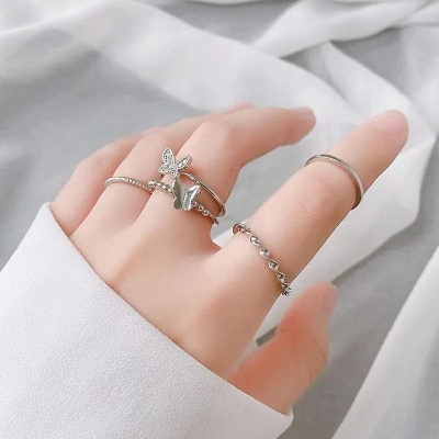 Picture of Korean style butterfly matte set for women silver ring Silver 