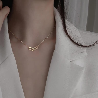 Picture of Athleisure - Avant Grade - Superb Quality - New Fashion Heart to Heart Charm Choker Necklaces for Women - Trend and Needful Silver 