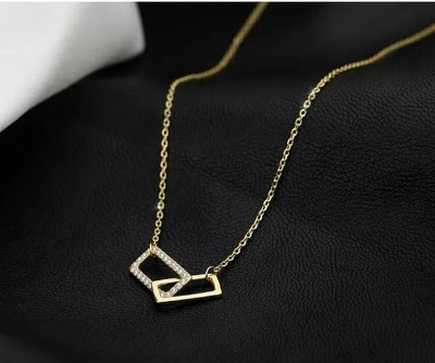 Picture of Premium Quality - Korean Fashion Party Golden Zircon Pendant Necklace Chain For Women/ Girls - Trend and Need full - Durablity Assurance Silver 
