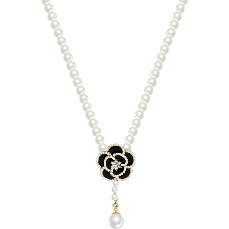 Picture of Stylish - Modern Vibe - Upscale Need - Cute Black Rose Flower Small Pendant Necklace For Women - Sensible - Must Have - Designed - Urban Vibes White 