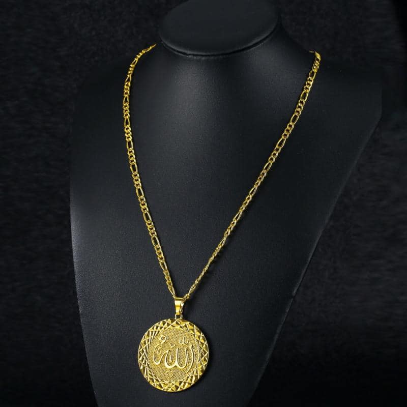 Picture of Refined Taste - ALLAH name Islamic necklace pendant for Muslims in Golden colour and a beauitiful chain - Durabilty Assured Gold 