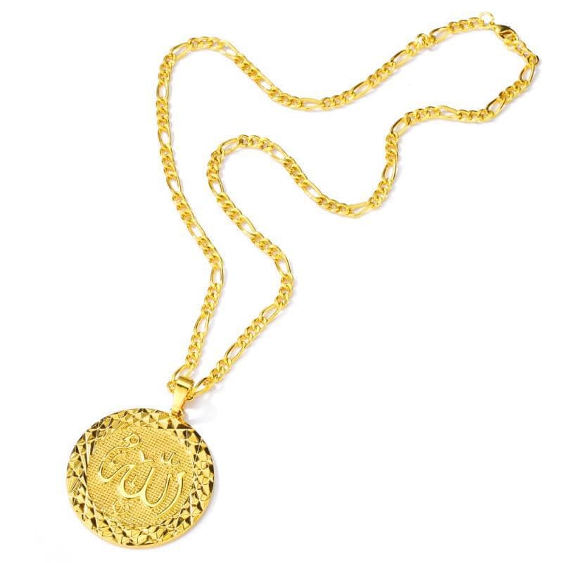 Picture of Refined Taste - ALLAH name Islamic necklace pendant for Muslims in Golden colour and a beauitiful chain - Durabilty Assured Gold 