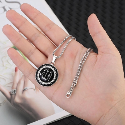 Picture of Athleisure - Avant Grade - Highly Durable - Silver Pendant Allah hu Pendant Necklace For Man & Women - Sustainable Choice 55 CM 