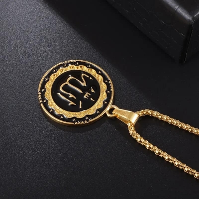 Picture of Stylish - Modern Vibe - Highly Durable - Golden Pendant Allah hu Pendant Necklace For Man & Women - Sustainable Choice - Designed - Urban Vibes 60 CM 