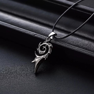 Picture of Custom Experience - Unique Men's Wax Cord Alloy Rhinestone Tribal Flame Pendant Necklaces - Couture - High-end - Designed - Urban Vibes White Adjustable