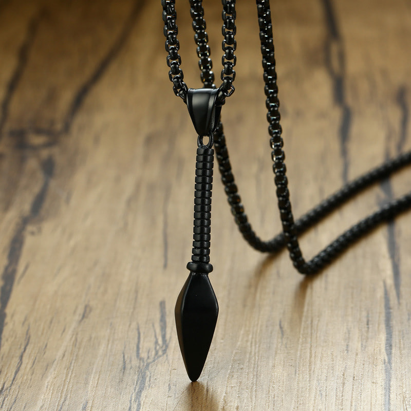 Picture of Hip Hop Punk Rock Men's Design Matte Black Long Necklace with Arrow Pendant Jewelry Chain Necklaces Gift For Men Women/Hot Fashion Black 