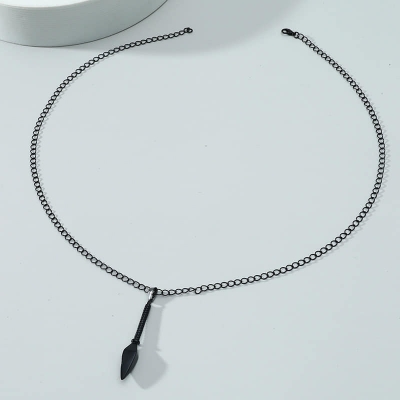 Picture of Hip Hop Punk Rock Men's Design Matte Black Long Necklace with Arrow Pendant Jewelry Chain Necklaces Gift For Men Women/Hot Fashion Black 