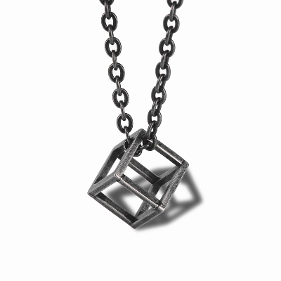 Picture of Stylish - Modern Vibe - Custom Experience - Black Hollow Cube Pendant Men's Necklace - Couture - High-end - Understated Sophistication Black 