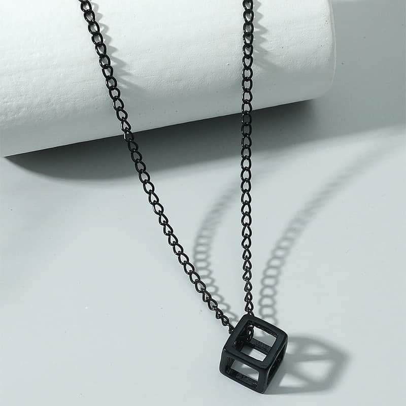 Picture of Stylish - Modern Vibe - Custom Experience - Black Hollow Cube Pendant Men's Necklace - Couture - High-end - Understated Sophistication Black 