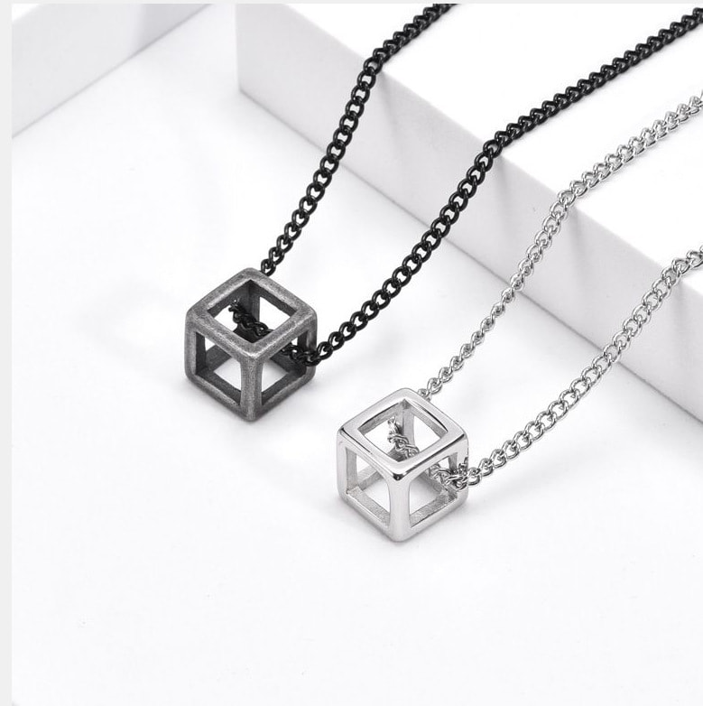 Picture of Stylish - Modern Vibe - Custom Experience - Black Hollow Cube Pendant Men's Necklace - Couture - High-end - Understated Sophistication Black 