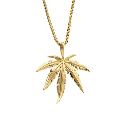 Picture of Premium Quality - Men's Design Matte Necklace For Man Maple Leaf Choker Pendant Men Necklace - Couture - High-end - Elite Expression Gold 