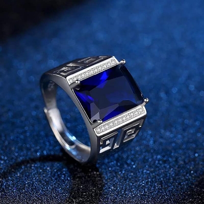 Picture of Stylish - Modern Vibe - Custom Experience - Orginial Sterling natural Men's Ring - Couture - High-end - Understated Sophistication Blue Adjustable