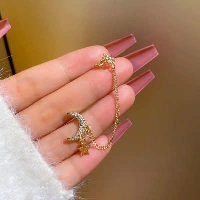 Picture of Crystal Moon Star Long Chain Earring For Women Gold Adjustable