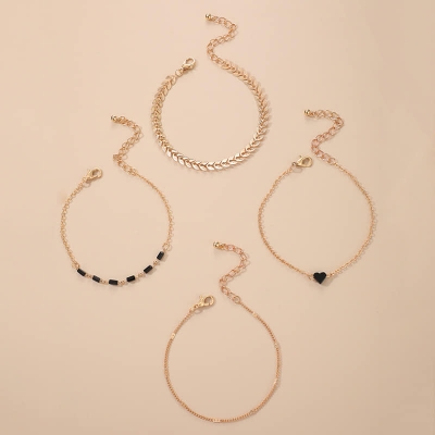Picture of 4 In 1 Bracelets Bohemian Wind Flower Starfish Buckle Ring Circle Bracelet Set - Breslet For Women Gold 