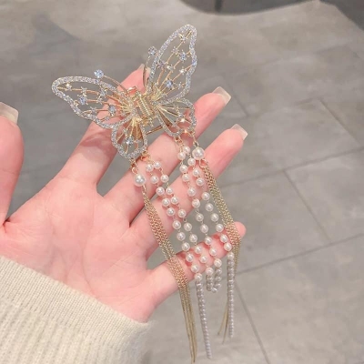 Picture of Butterfly Claw Clip Rhinestone Design with Tail for Women & Girls White 