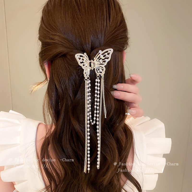 Picture of Butterfly Claw Clip Rhinestone Design with Tail for Women & Girls White 