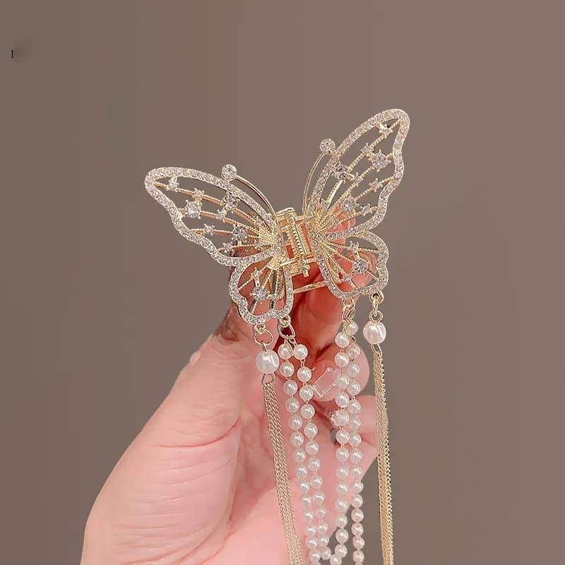Picture of Butterfly Claw Clip Rhinestone Design with Tail for Women & Girls White 