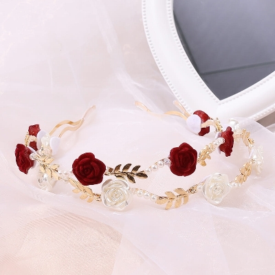 Picture of Rose Flower Pearl Headband with White Pearl Decors for Women White New Born