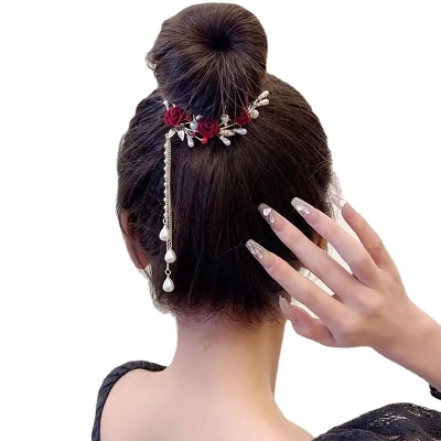 Picture of Korean Crystal Flower Pearl Headband Sweet Fashion Girl Hair Claw Clips Hair Accessories Preferble - Low Hassle and Maintanance Red 