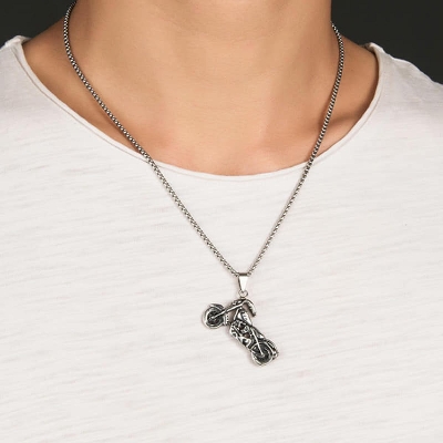 Picture of Stainless Steel  Motorcycle Pendant Chain Choker Long Men Necklace Black 