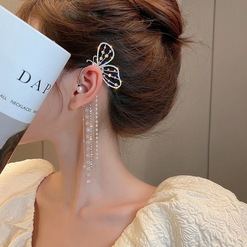 Picture of Versatile -Choice and Remark -Butterfly Pearl Chain Tassel Stud Earrings For Women- Avant-garde Remarkable - Disclose Styles & Luxe  