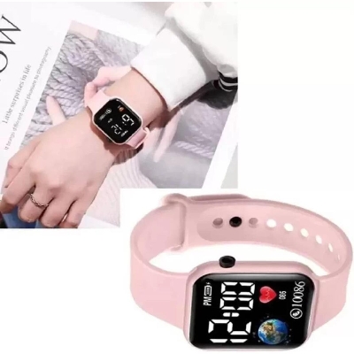 Picture of Pink Strap Sporty Square Dial Digital Watch  for Men , For Daily Life Gold 