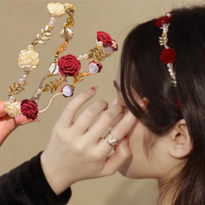 Picture of Simple and Elegant Rose Metal Headband for Women - 1 Pices Red Int: One size