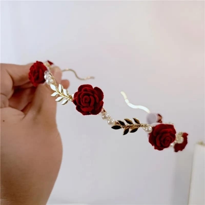 Picture of Simple and Elegant Rose Metal Headband for Women - 1 Pices Red Int: One size