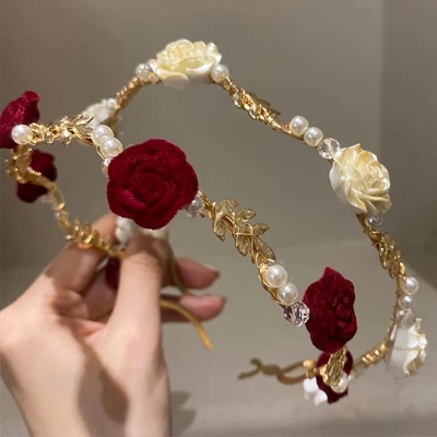 Picture of Simple and Elegant Rose Metal Headband for Women - 1 Pices Red Int: One size