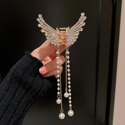 Picture of Korean Crystal Rhinestone Butterfly Pearl Long Tassel Hairpin For Women  Int: One size
