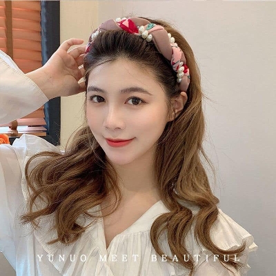 Picture of Athleisure - Avant Grade - Korean Style Headband Pink Floral Chiffon Hair Hoop For Women /Girls - Well Inspired & Crafted Pink Int: One size