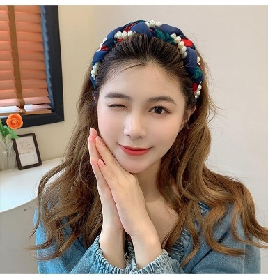 Picture of Cute Blue Pearl Headband Hair Bands For Women Blue Int: One size