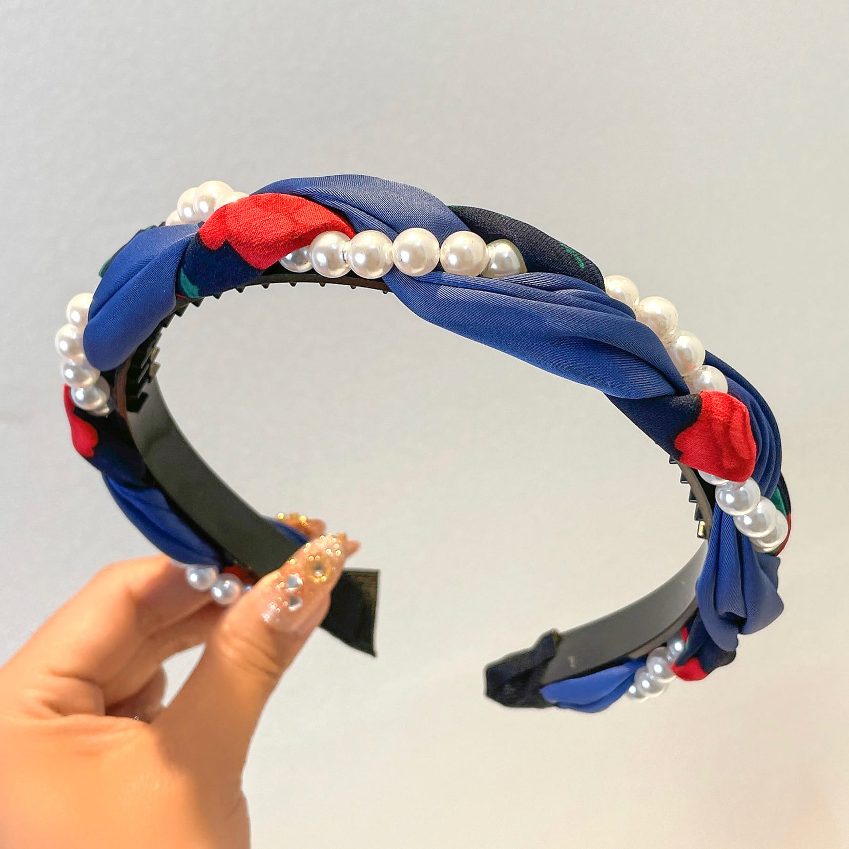 Picture of Cute Blue Pearl Headband Hair Bands For Women Blue Int: One size