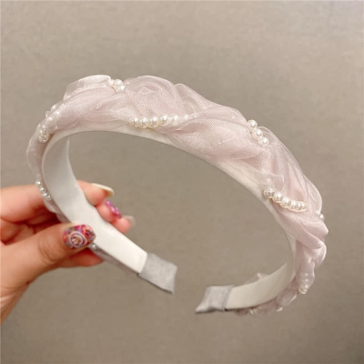 Picture of Korean Pearl Headband Hair Bands For Women Light Pink Int: One size