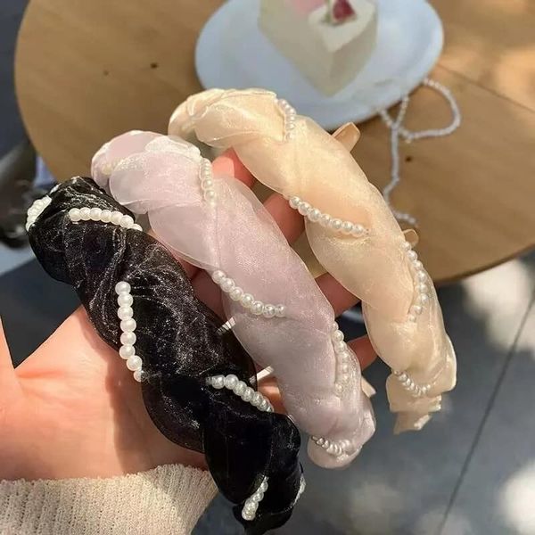 Picture of Korean Pearl Headband Hair Bands For Women Light Pink Int: One size