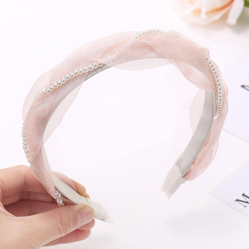 Picture of Korean Pearl Headband Hair Bands For Women Light Pink Int: One size